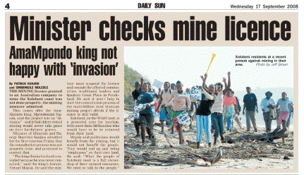 Daily Sun - 17 September 2008: Click on the pic to view the article.