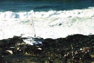 Catamarooned!: Stranded Ross Craft - photo by J. Costello