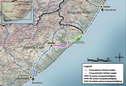 N2 Toll: Proposed route (Mostly existing road)